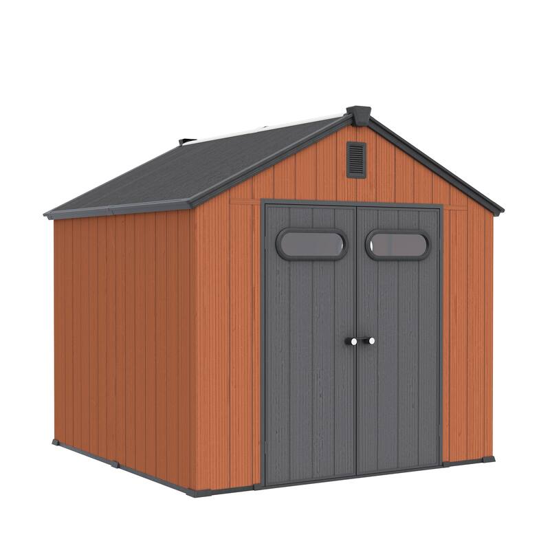 All-Weather Waterproof Lockable Door Resin Outdoor Storage Shed with Window Vent Floor for Patio Furniture and Tools - Brown