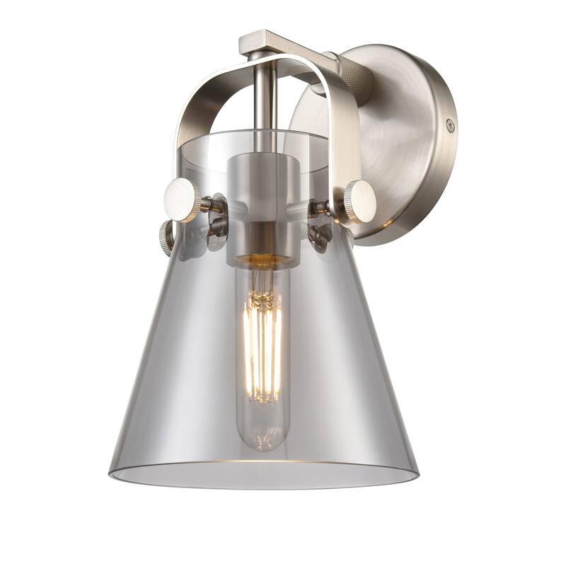 Innovations Lighting 423-1W-10-7 Pilaster II Cone Sconce Pilaster II - Satin Nickel / Plated Smoke