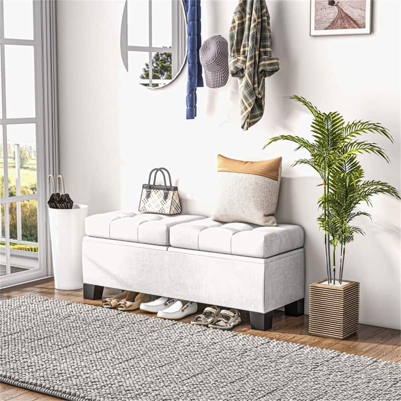Linen Under-Seat Storage Ottoman Bench with Soft Cushion Seat for Entryway or Bedroom Use - 45.75" W x 16.25" D x 18.5" H