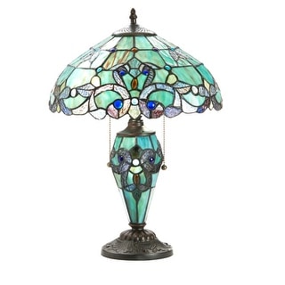 River of Goods Khelladi 20"H Tiffany-Style Stained Glass Multicolored Magna Carta Table Lamp - 14"L x 14"W x 20"H