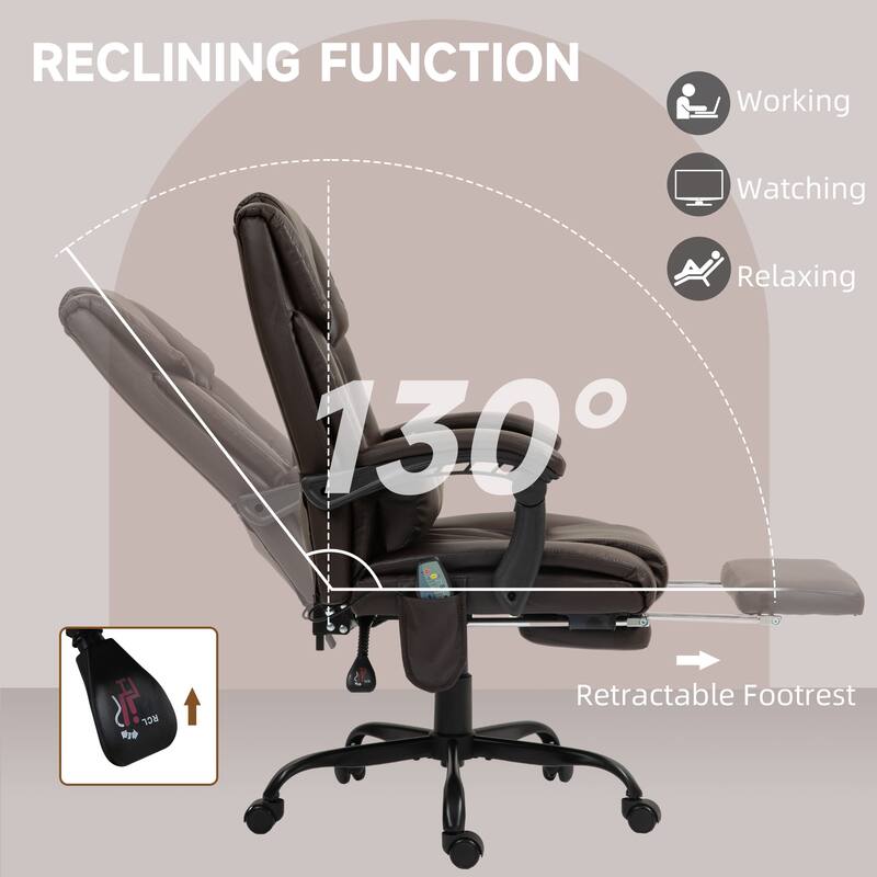 Vinsetto Office Desk Chair Recliner, Height Adjustable Movable Lumbar Support with 6-Point Vibrating Massage