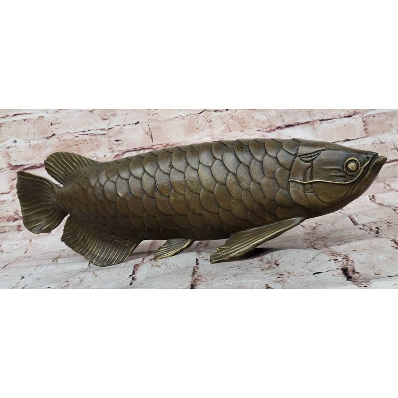 Bronze Arowana Imitative Fish Sculpture – Asian Feng Shui Wealth Symbol Figurine