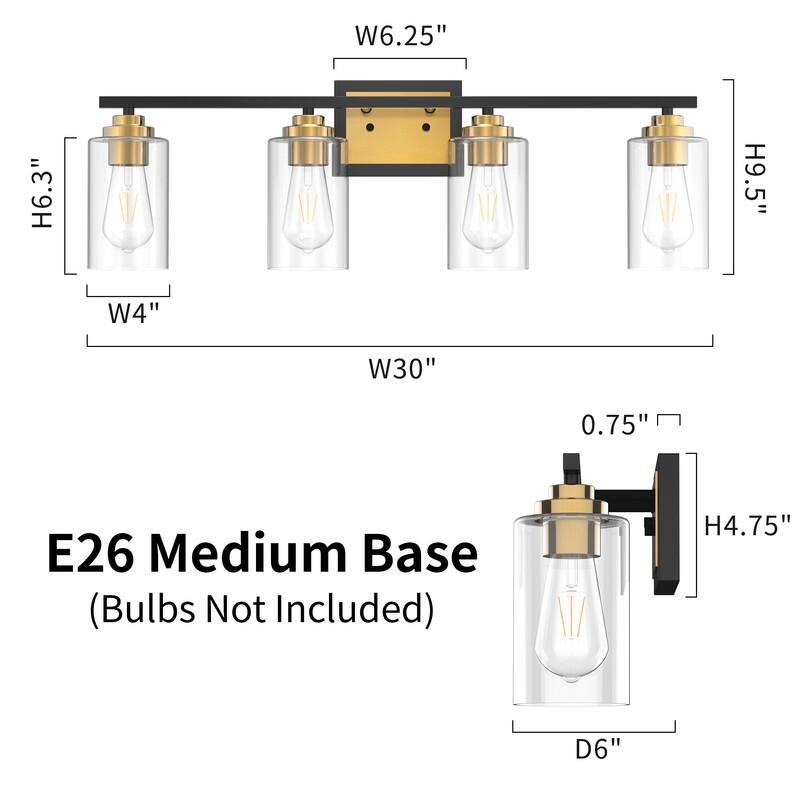 KAWOTI Rive 4-Light Dimmable Bathroom Vanity Light Antique Brass