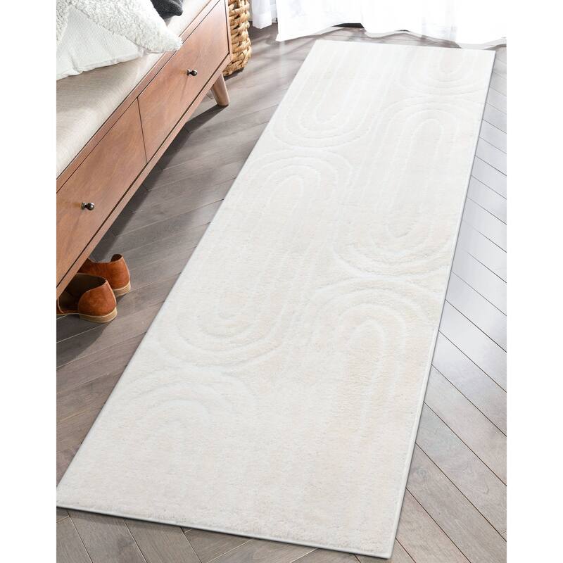 Well Woven Feliz Modern Soft Shag Geometric High-Low Textured Area Rug - 2' x 7'3" Runner - Ivory
