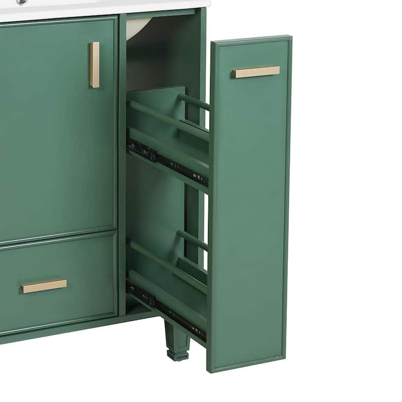 24"Bathroom Vanity with Sink, Bathroom Cabinet with Door Shelf, Deep Drawer, 2-Tier Pull-Out Basket, Solid Wood and MDF Board