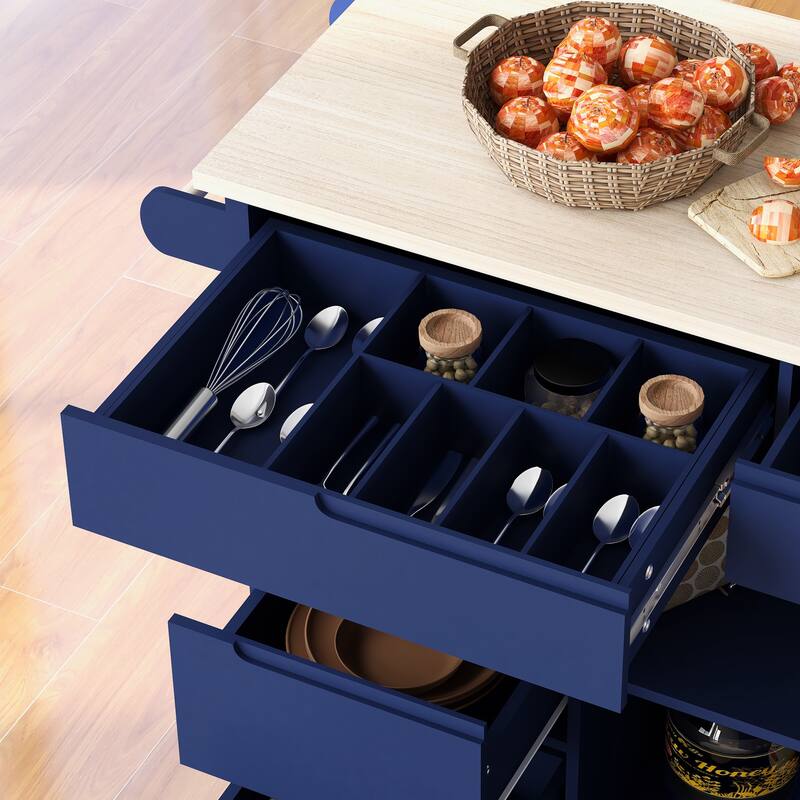 8 Drawer Rubber Wood Kitchen Island