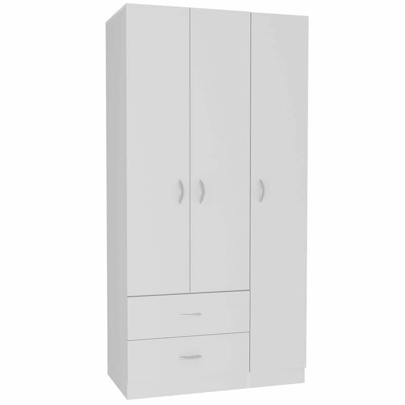 35.4" Modern Three-door Armoire with Drawers, Shelves and Hanging Rod for Bedroom