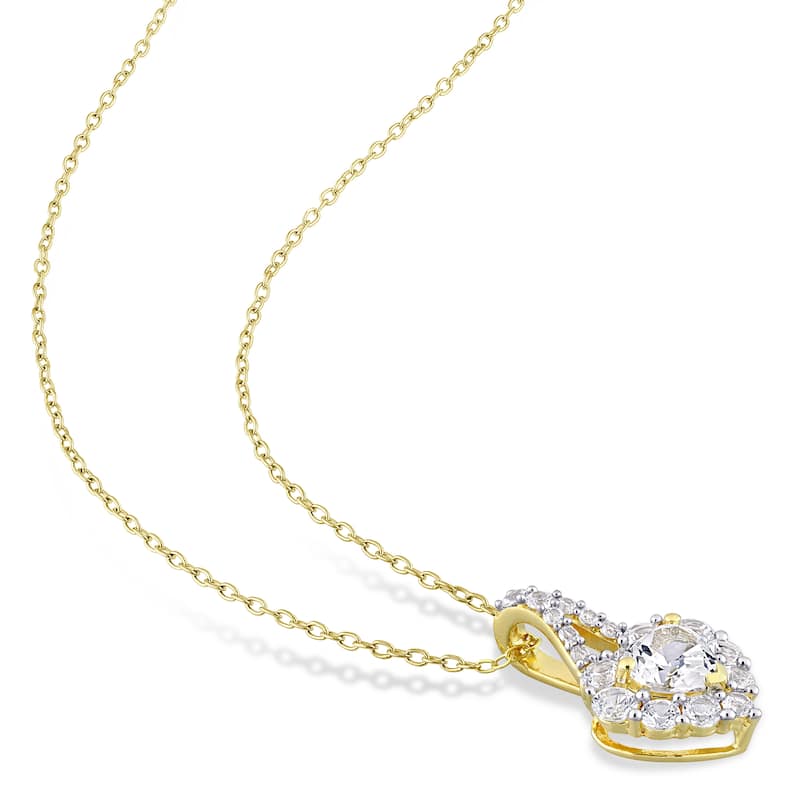 Miadora Created White Sapphire Fashion Earring & Pendant Set With Chain Yellow Silver