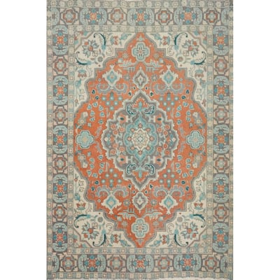 Hand Knotted Oriental 100% Wool Carpet Traditional Floral Oranges & Rust Tabriz Area Rug - 6' 5'' X 4' 8''
