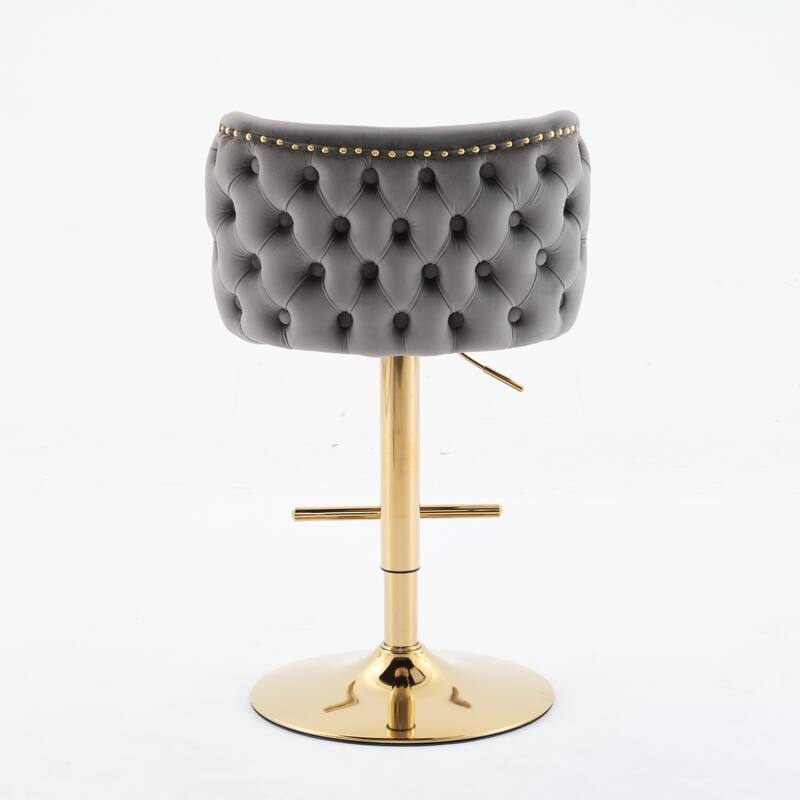 Set of 2 PU Upholstered Swivel Adjustble Bar Stools with Tufted Back