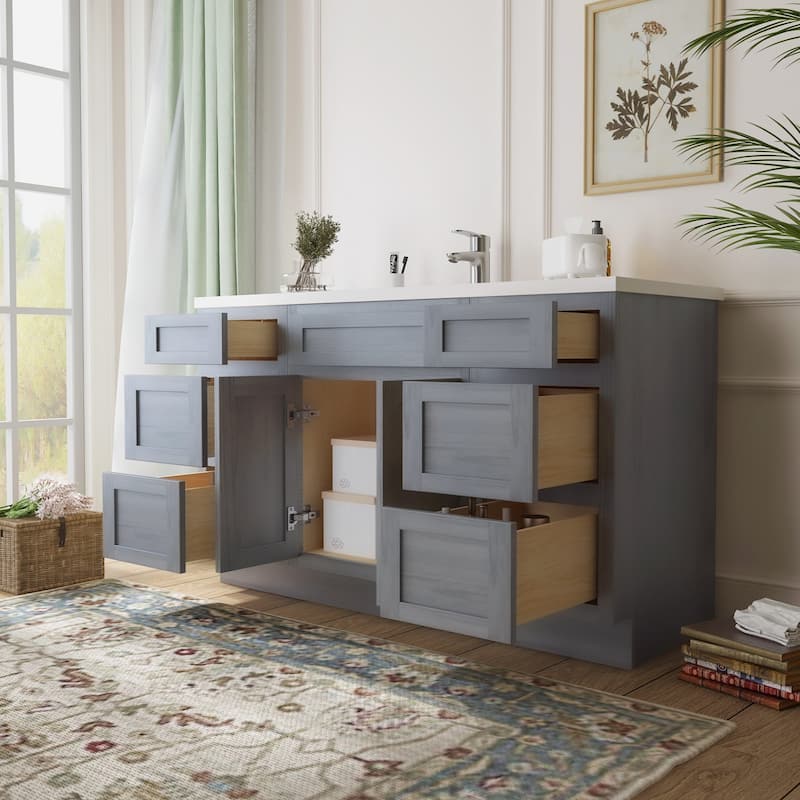Vanity Art 54" Oak Freestanding Bathroom Vanity Cabinet without Top