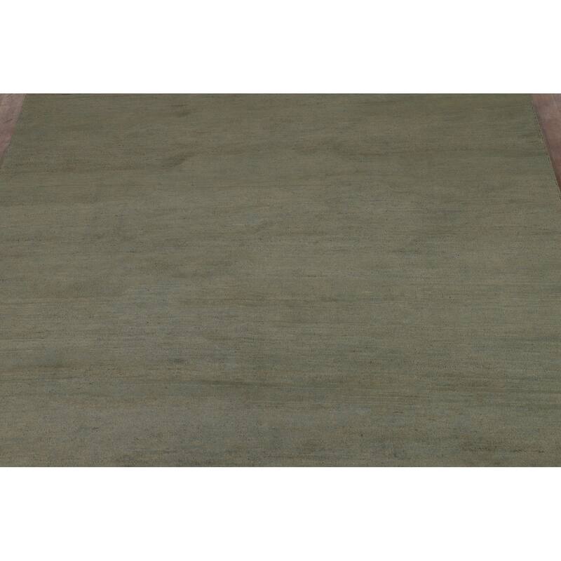 Sage Green Solid Gabbeh Modern Area Rug Hand-Knotted Wool Carpet - 6'10" x 9'5"
