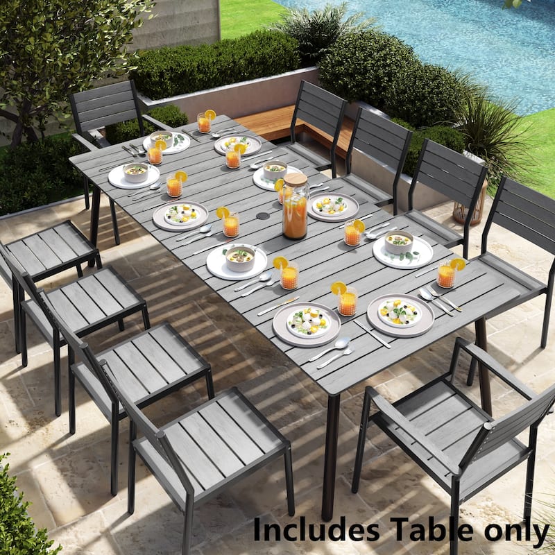 Pellebant Outdoor Rectangle Aluminum Dining Table with Umbrella Hole - Grey-94.5 inches