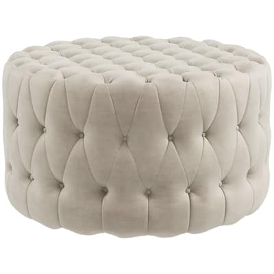 31.5" Round Ottoman, Large Velvet-Feel Upholstered Foot Stool with Button Tufted Design and Padded Seat