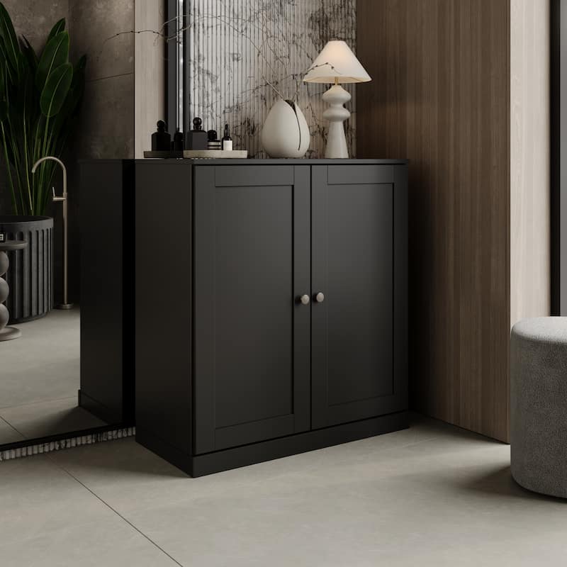 Palace Imports 100% Solid Wood 32" Bathroom Storage Cabinet with Shaker Doors and Adjustable Shelves - Black