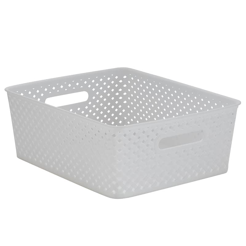 Medium Resin Wicker Storage Bin in White