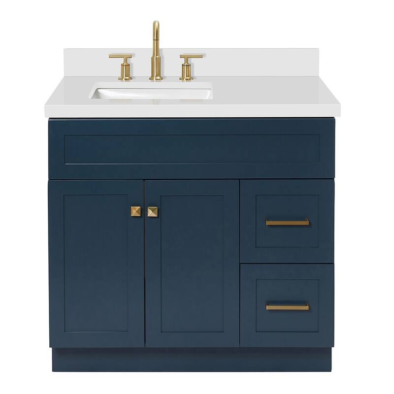 Ariel F037SLWQRVO Hamlet 37" Free Standing Single Basin Vanity Set - Midnight Blue / Pure White Top - Painted