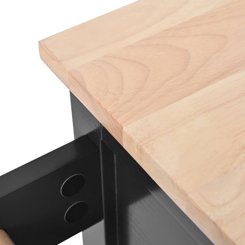 Kitchen Island with 8 Handle-Free Drawers, Rubber Wood Top, Flatware Organizer & 5 Wheels for Storage & Organization