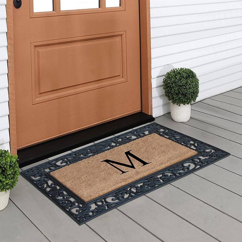 A1HC Rubber and Coir Dirt Trapper Heavy Weight Large Monogrammed Doormat, Black