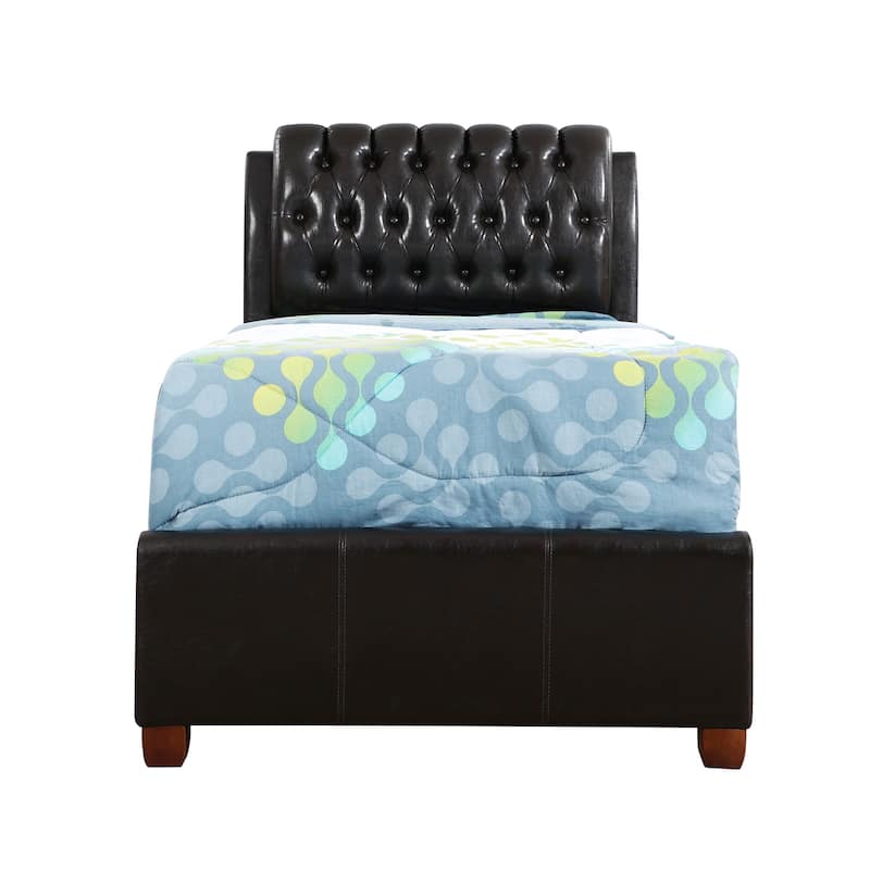 Twin Bed Frame, Dark Brown Faux Leather Platform Bed, Modern Bedroom Furniture
