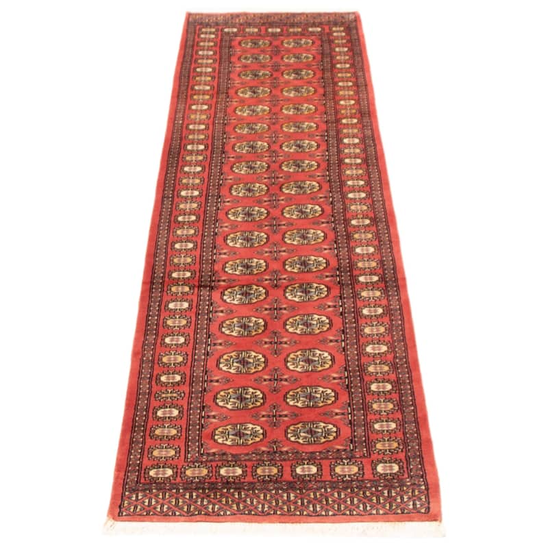 ECARPETGALLERY Hand-knotted Peshawar Bokhara Coral Wool Rug - 2'7 x 9'9