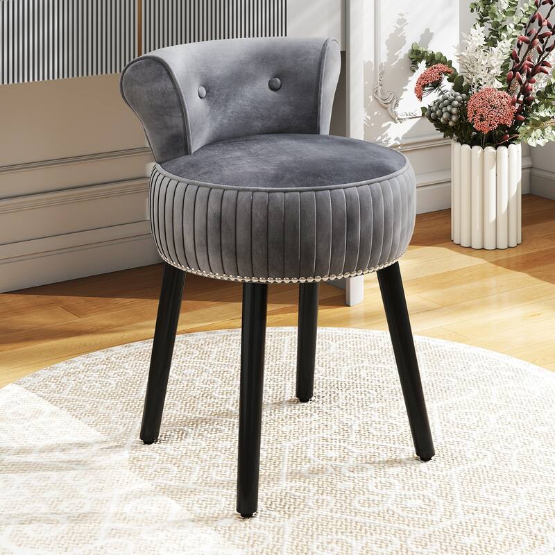 Gymax Velvet Vanity Chair w/ Back Tufted Low Back & Solid Wood Legs
