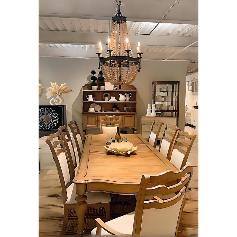 8 - Light Retro Empire Conical Wood Bead Chandelier