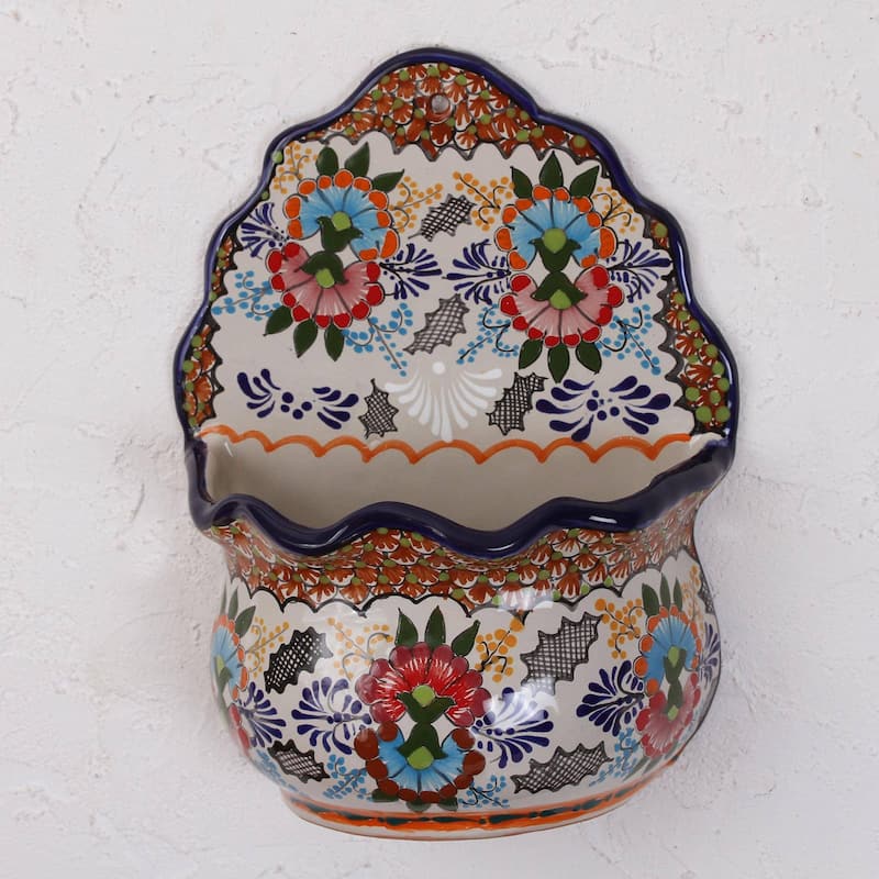 Handmade Lively Talavera Ceramic wall planter (Mexico)