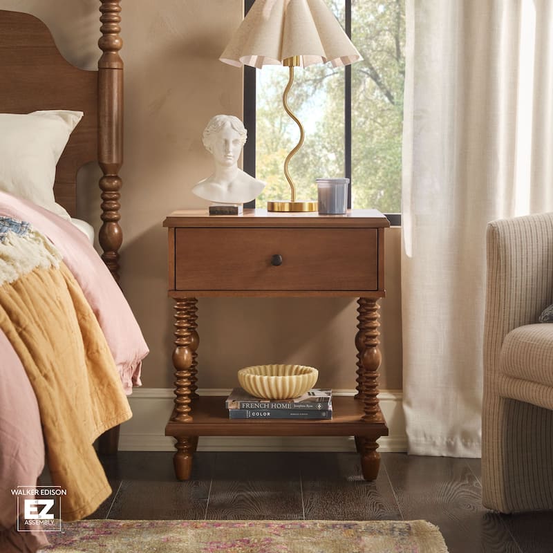 Walker Edison Easy Assembly Solid Wood 1-Drawer Nightstand - Dark Brown