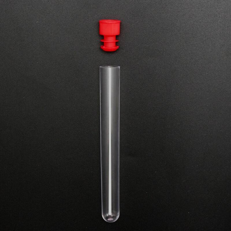 20 Pcs Centrifuge Test Tubes Round Bottom Polystyrene with Red Cap 13 x 100mm - Clear