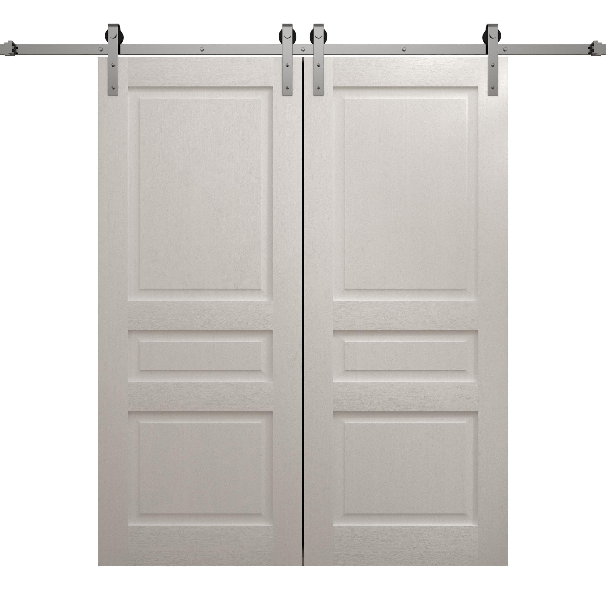 Modern Double Barn Door 36 x 80 inches | Ego 5012 Painted White Oak | 13FT Silver Rail Track Set | Solid Panel Interior Doors