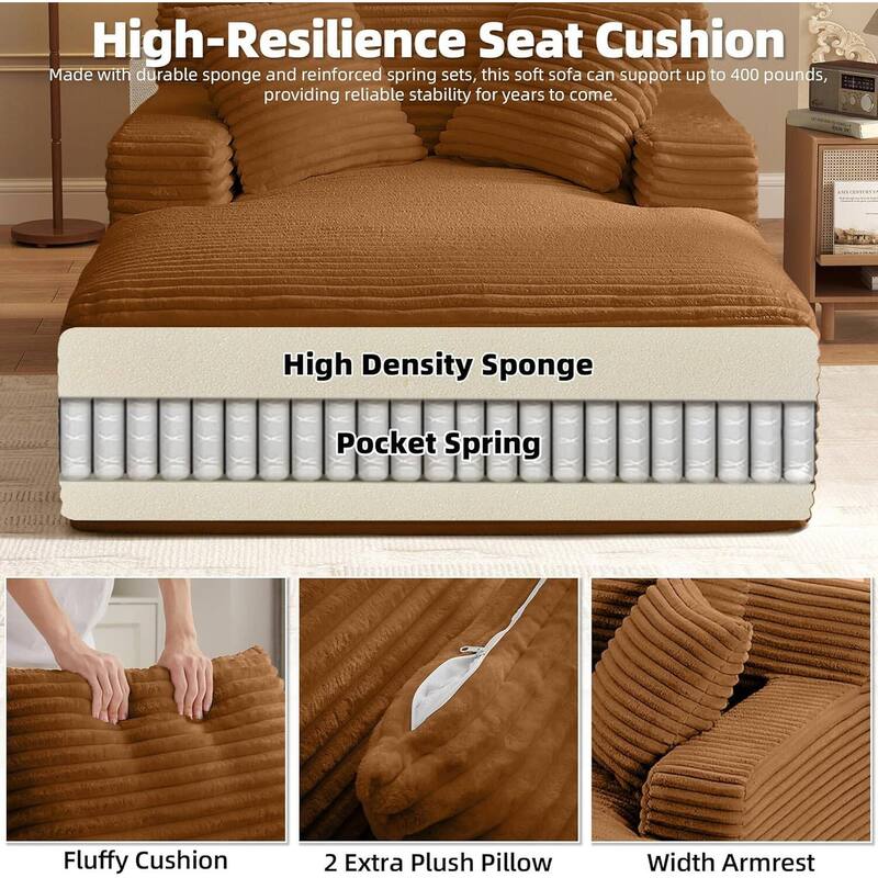 Rossetta Corduroy Upholstered Modern Oversized Chaise Lounge Chair