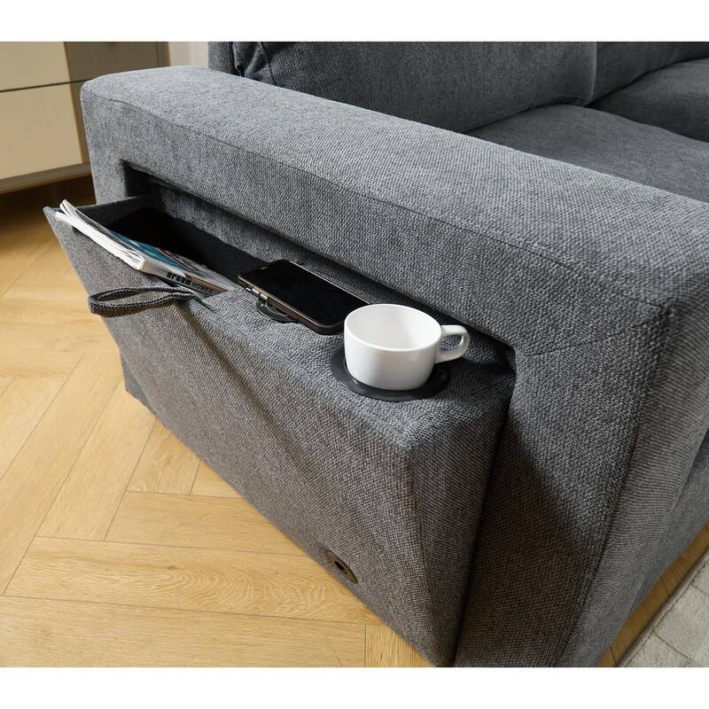 141.5" Linen Modular L-Shaped Sectional Sofa with Wireless Charging, Cup Holders & Book Storage, 5-Seat Configurable