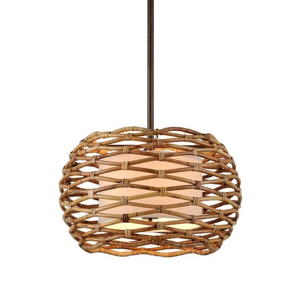 slide 2 of 2, Troy Lighting Balboa 6-light Bronze and Natural Drum Pendant
