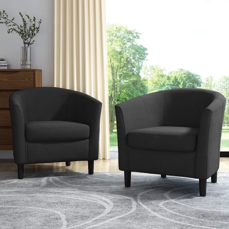 Set of 2 Upholstered Modern Barrel Accent Chair Wood Legs - GRAY