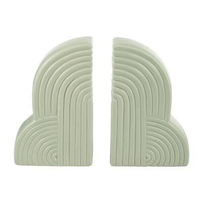 Sagebrook Home Ceramic Set Of 2 13X10" Arches Bookends, Cucumber, Novelty, 10"H, Ridged - 13.0" x 4.0" x 10.0"