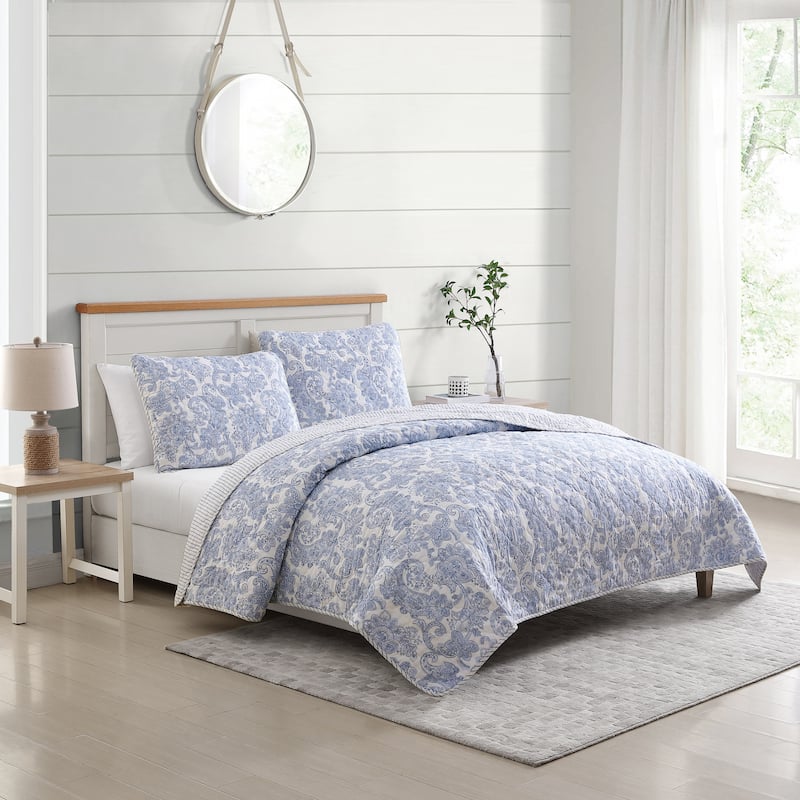 Stone Cottage Field Of Paisley Cotton Reversible Blue Quilt Set
