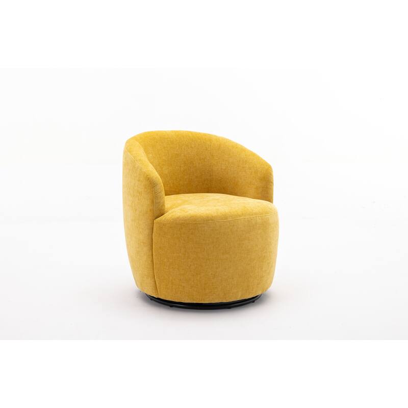 Yellow Chenille 25.6" Swivel Barrel Chair with Black Coating