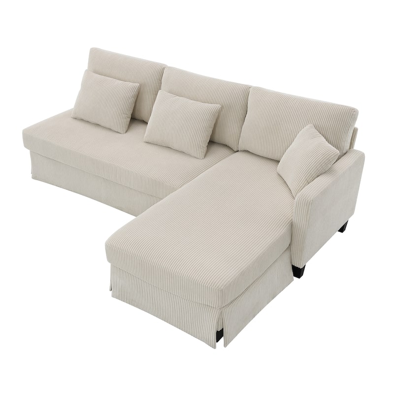 Modern 4-Seater L-Shaped Corduroy Sofa with Convertible Chaise for Living Room
