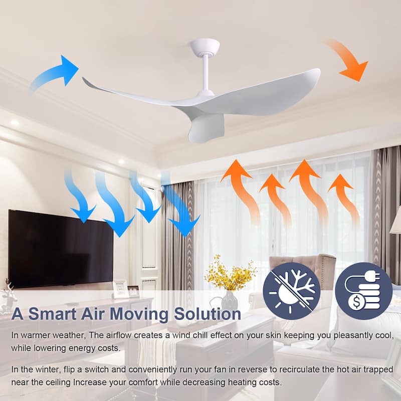 52 Inch Indoor/Outdoor Ceiling Fan No Light, 6 Speed Remote Ceiling Fan with 3 Reversible Blades
