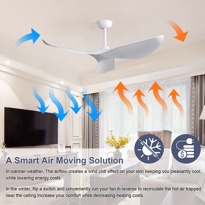52 Inch Remote Ceiling Fan without Light with 3 Reversible Blades