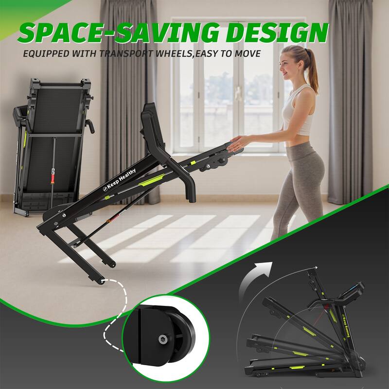 Foldable Treadmill with Incline, Folding Treadmill for Home Electric Treadmill Workout Running Machine, Handrail Controls Speed