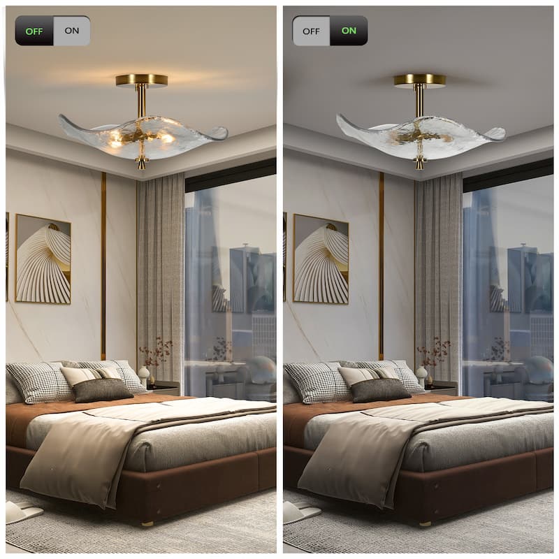 16.5" Glass Semi Flush Mount Ceiling Light Fixture, 2-Lights Close to Ceiling Light, Modern Ceiling Light Fixture