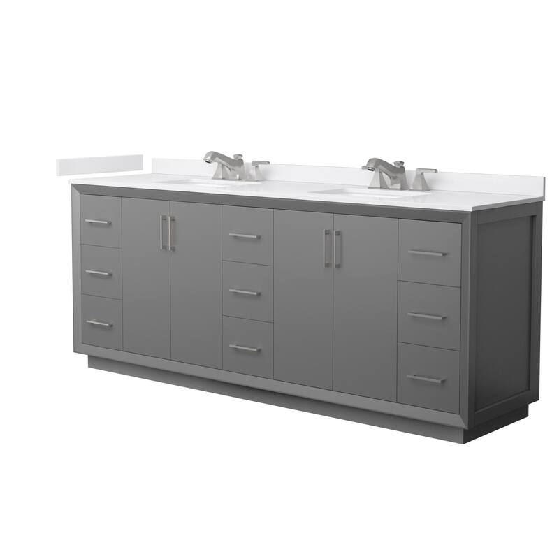 Wyndham Collection WCF4141-84D-VCA-US3MXX Strada 84" Free Standing - Dark Gray / White Cultured Marble Top / Brushed