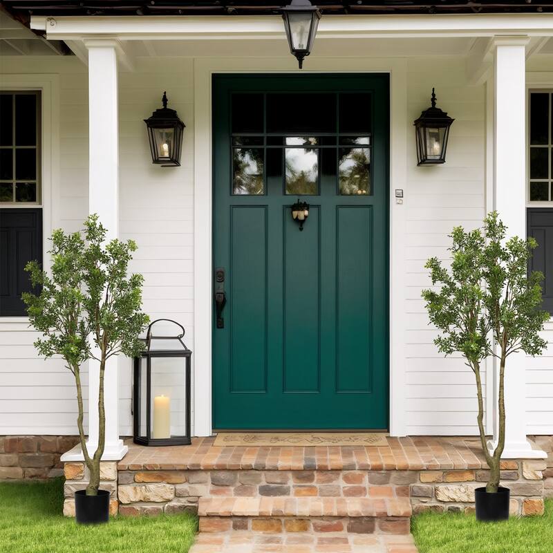 160CM Artificial Curved Green Branches with Fragrant Pot for Courtyard Door Decor 1 Piece Set