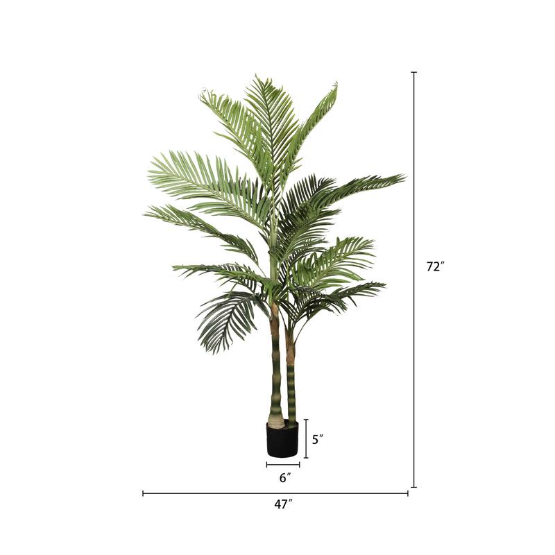 6FT Golden Cane Artificial Palm Tree, Tropical Fake Plant for Indoor Outdoor Decoration, Faux Palm, 1pc/set - Green Leaves