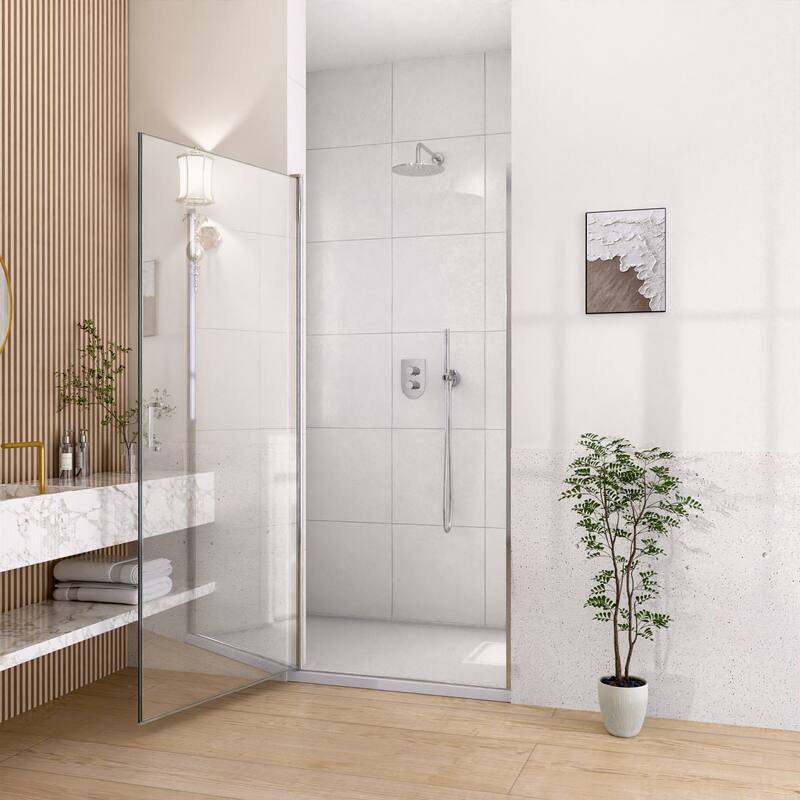 GDFStudio - Modern America Design Semi-Frameless Circular Pivot Shower Door with 1/4" SGCC Tempered Glass & Magnetic Soft-close