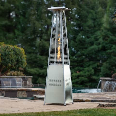 Patio Heater - Outdoor Patio Heater - 48000 BTU Propane Based - Stainless Steel Construction - Pyramid Design with Glass