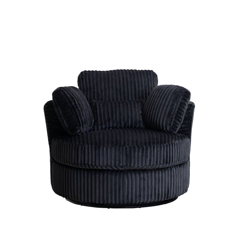 Oversized 360 Degreed Swivel Accent Chair Modern Soft Plush Corduroy Round Barrel Chair for Living Room Bedroom with Pillows