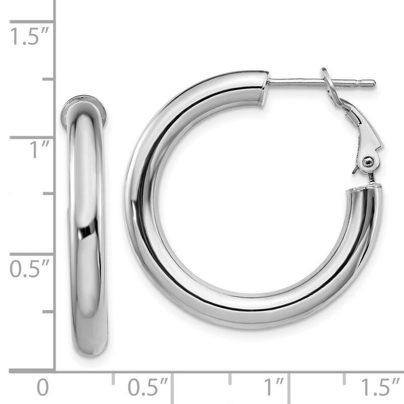 Curata 14k White Gold 4x20mm Polished Round Hoop Earrings - 28.6x28.65mm Wide 4mm Thick